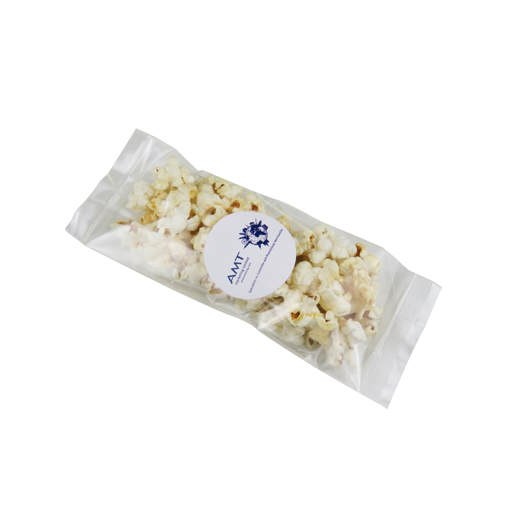 Bag of popcorn with branded label