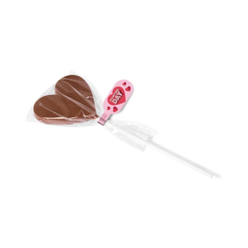 chocolate heart lolly with a branded full colour label.