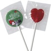 2 lollies with branding, 1 heart shaped.