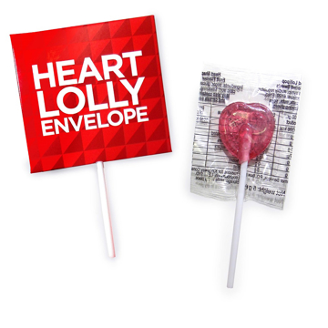 heart shaped lollipop with printed envelope