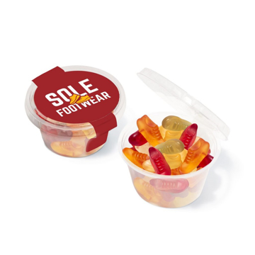 clear pot of fruit flavoured gummy sweets