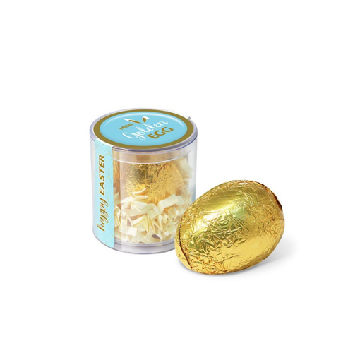 Gold foil wrapped chocolate egg in clear opt
