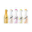 group photo of 5 small sparkling wine bottles