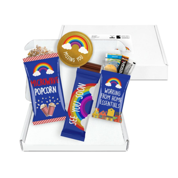 white mailout box displaying 4 promotional confectionery items