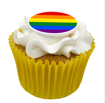 Your choice of flavour  pride cupcakes decorated with a swirl of icing and your full colour artwork printed onto an icing topper.